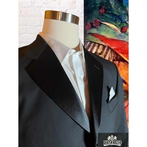 Stafford Tuxedo Jacket 40R Mens Black Suit Coat Jacket Only - Picture 3 of 14